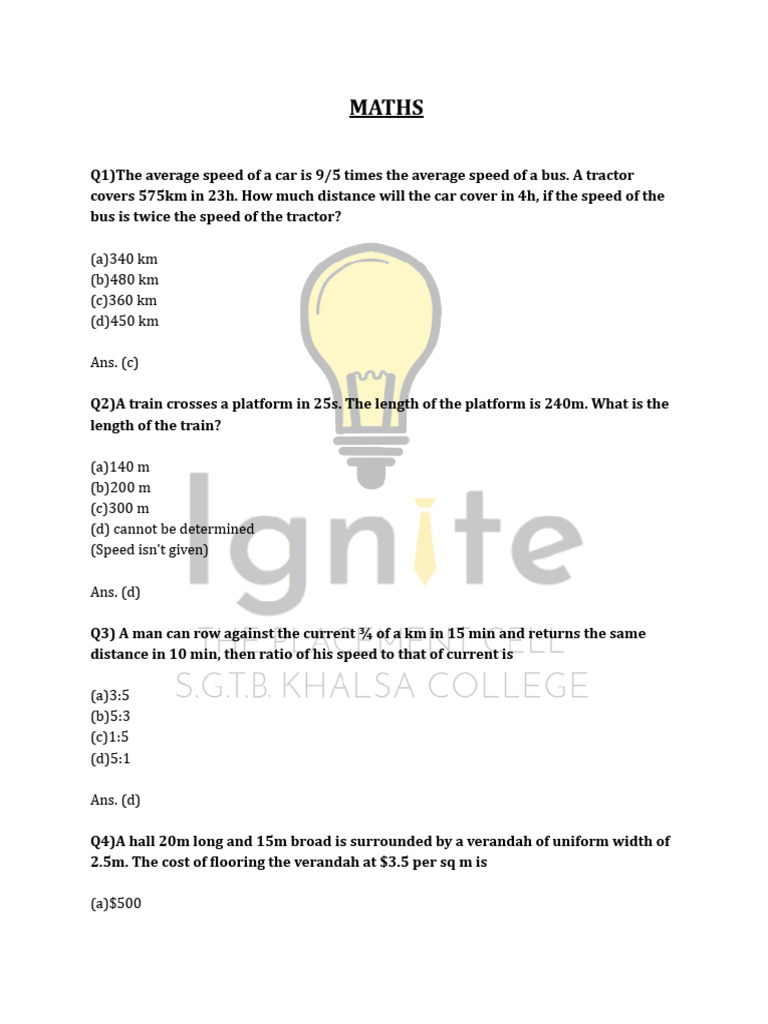 Maths Prep Material - Ignite | PDF