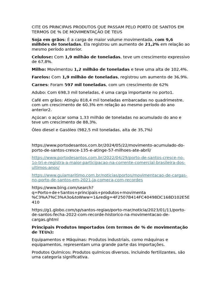 Cite Os Principais Produtos Que Passam Pelo Porto de Santos | PDF