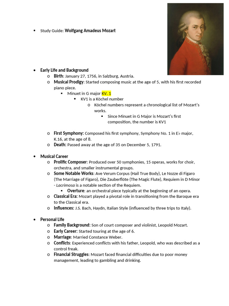 Study Guide Mozart | PDF