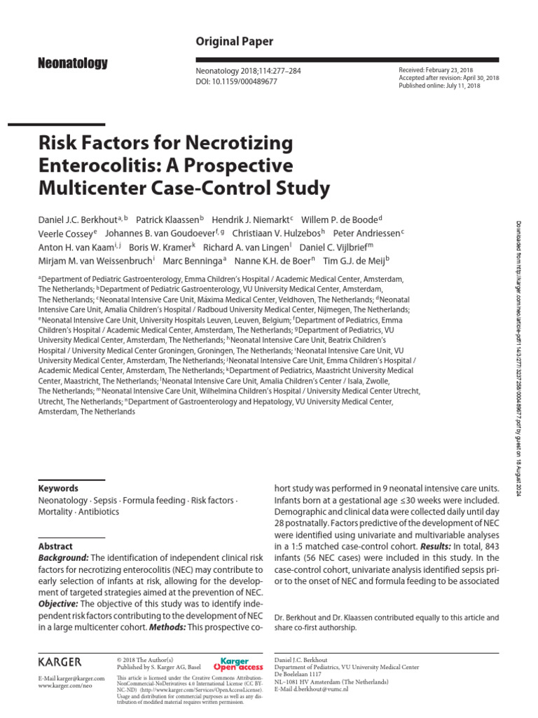 Risk Factors For Necrotizing Enterocolitis A Prospective Multicenter ...
