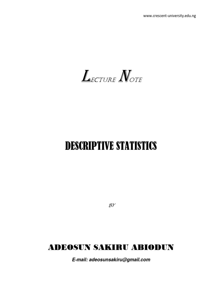 Lecture Note On Descriptive Statistics S | PDF