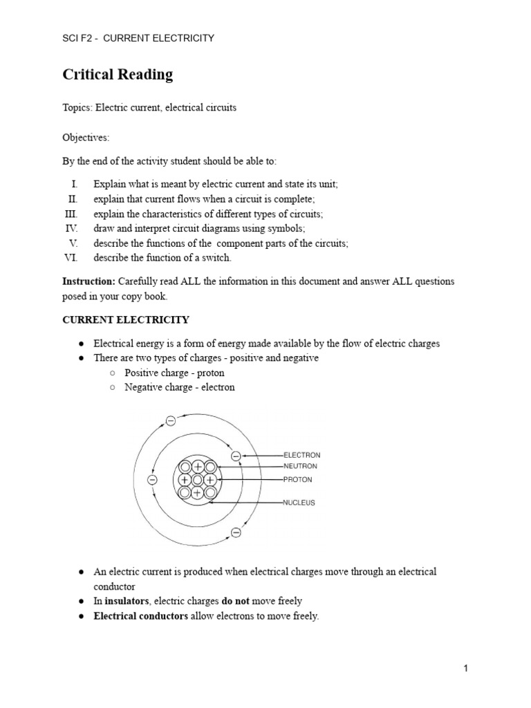 SCI F2 - Current Electricity Worksheet | PDF