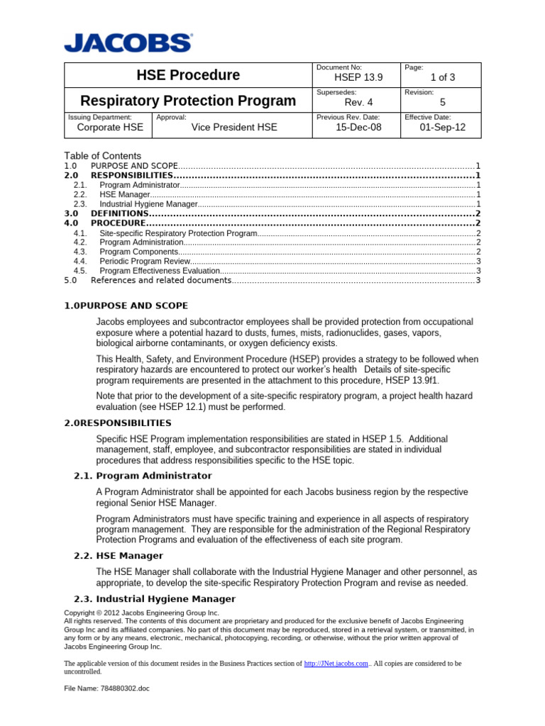 HSEP 013-09 RespiratoryProProgamRev5 | PDF
