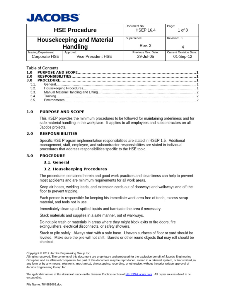 HSEP16-04 HouseKeepingMaterialHandlingRev4 | PDF