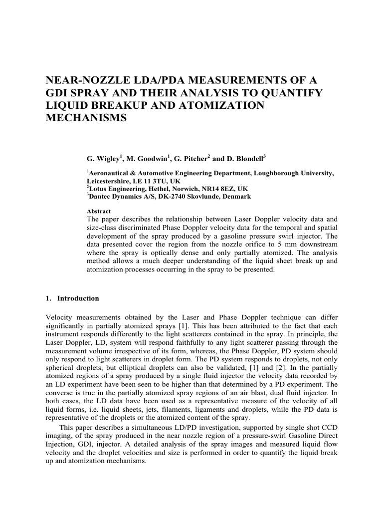 Near-Nozzle Lda - Pda Measurements of A Gdi Spray ... - ILASS-Europe | PDF