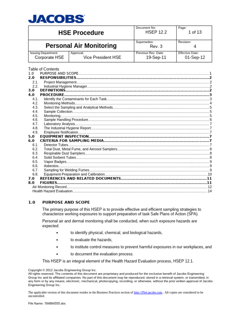 HSEP12-02 PersonalAirMonitoringRev4 | PDF