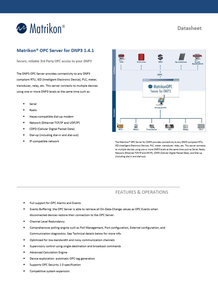 OPC Server For DNP3 Datasheet | PDF