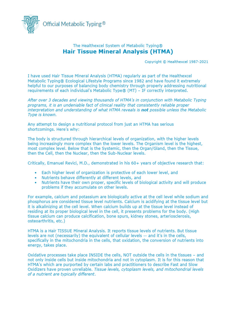 HTMA in Healthexcel Metabolic Typing | PDF