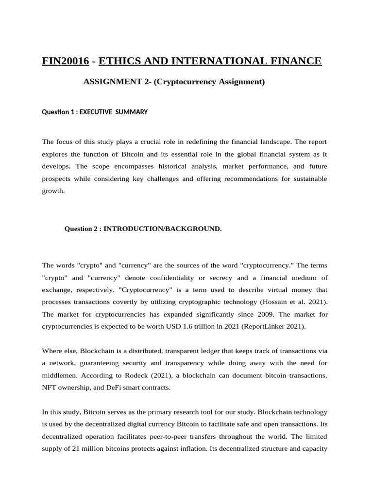 Cryptocurrency Assignment: Bitcoin Analysis | PDF | Cryptocurrency ...