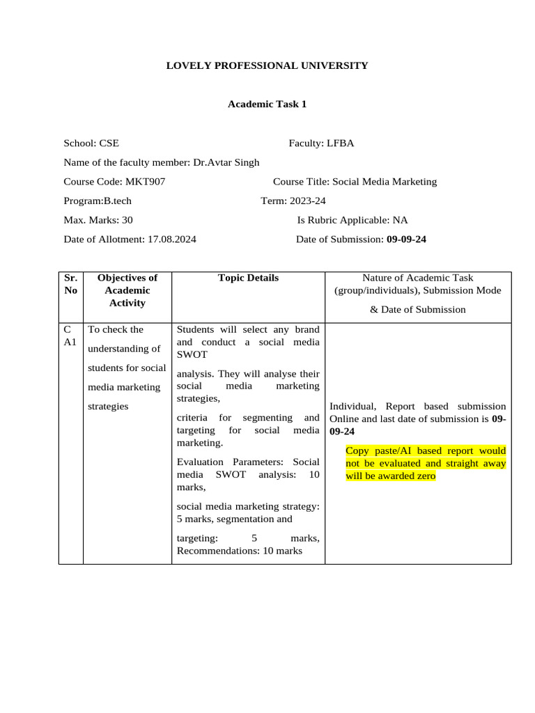 A1313529397 - 21870 - 17 - 2024 - Academic Task 1 MKT906 | PDF