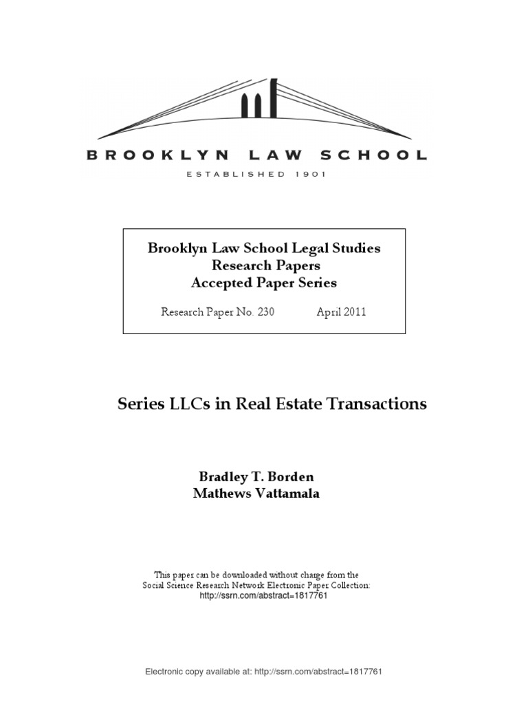 Series LLCs in Real Estate Transactions PDF Limited Liability