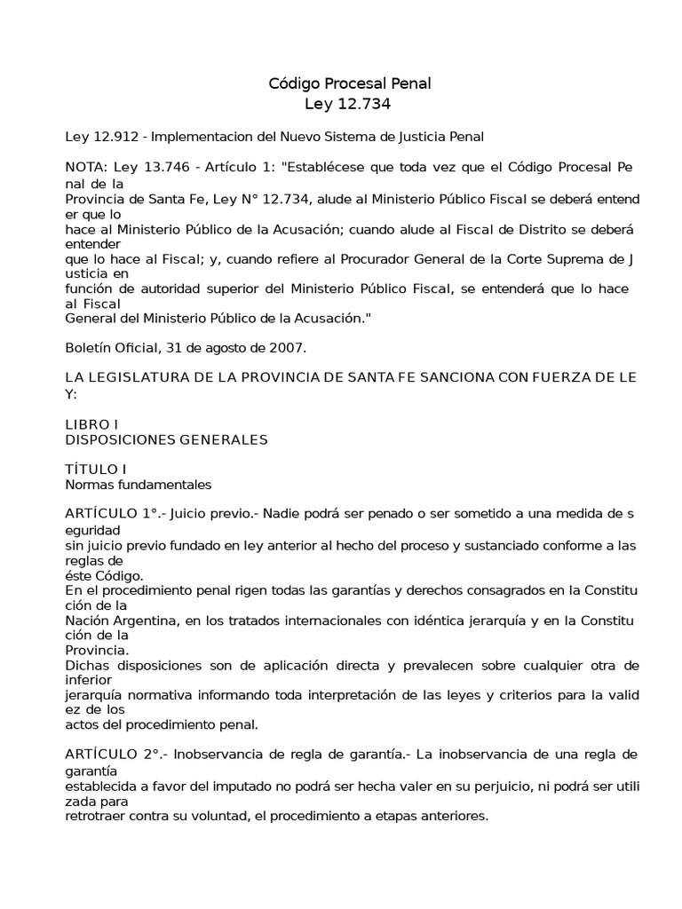 Código Procesal Penal Ley 12734 | PDF