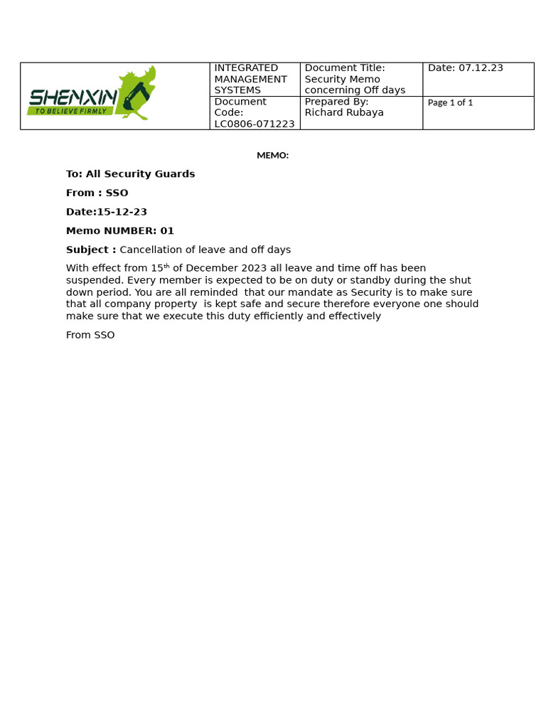 Security Memo | PDF