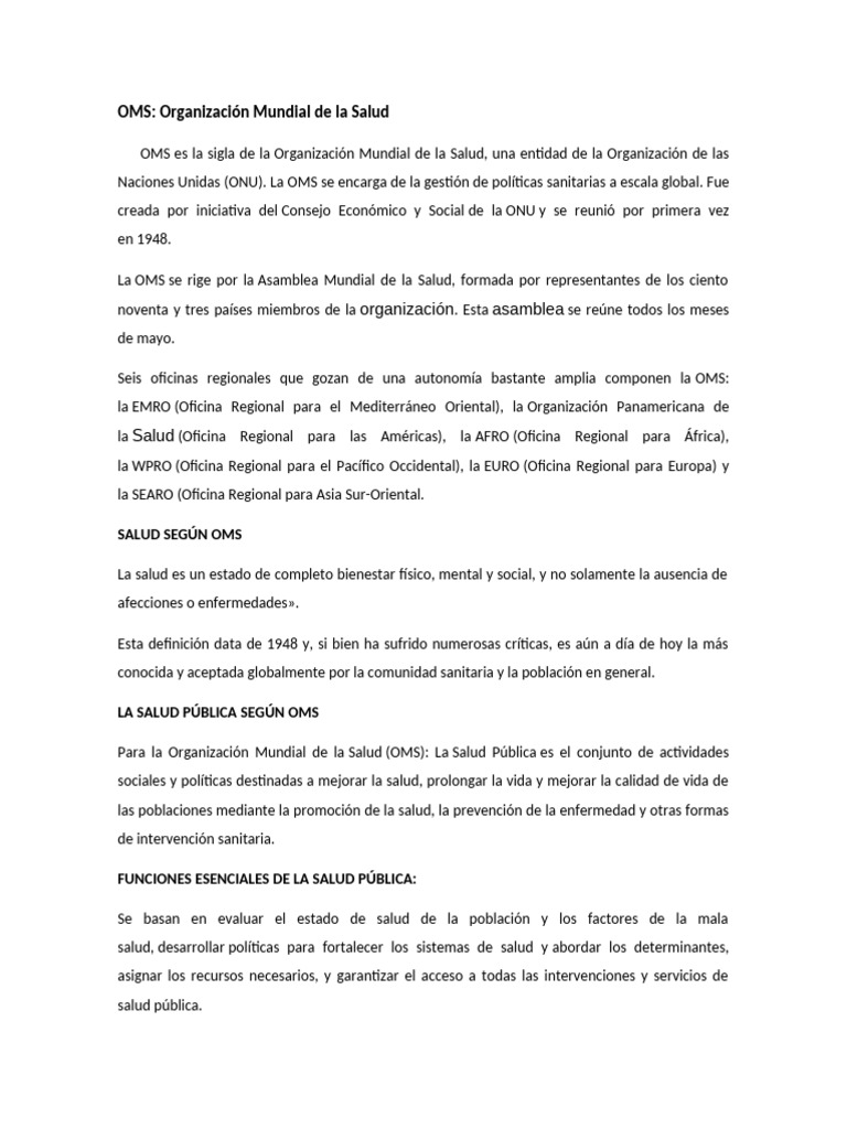 OMS: Organización Mundial de La Salud | PDF