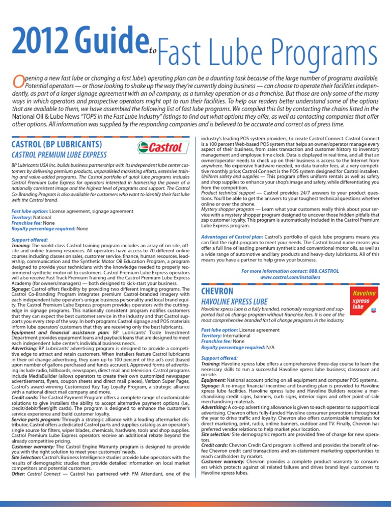 Fast Lube Program Guide 2012 PDF