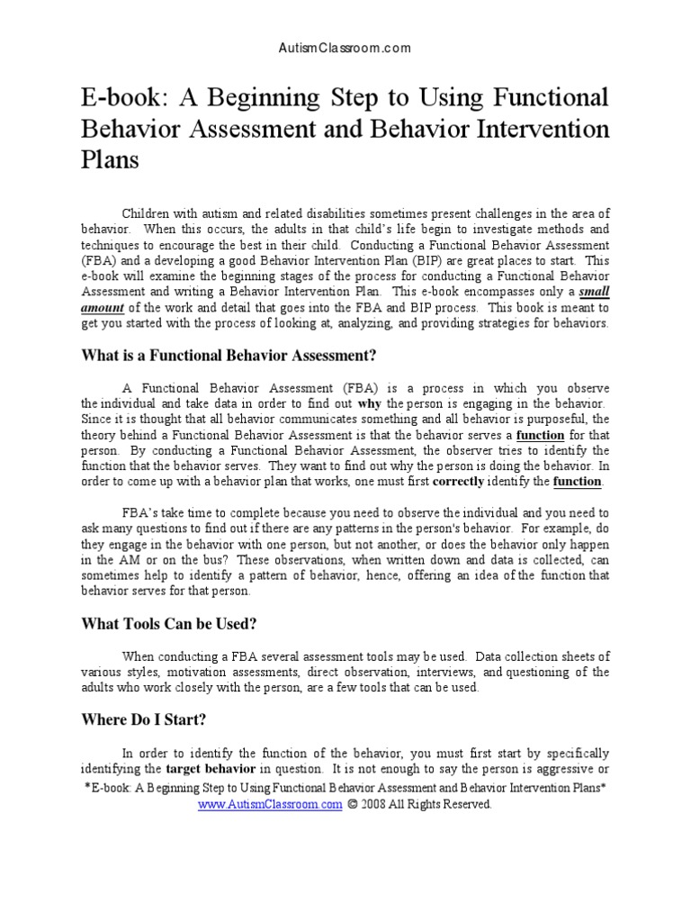 Autism Behavior Intervention Plans PDF Reinforcement Autism