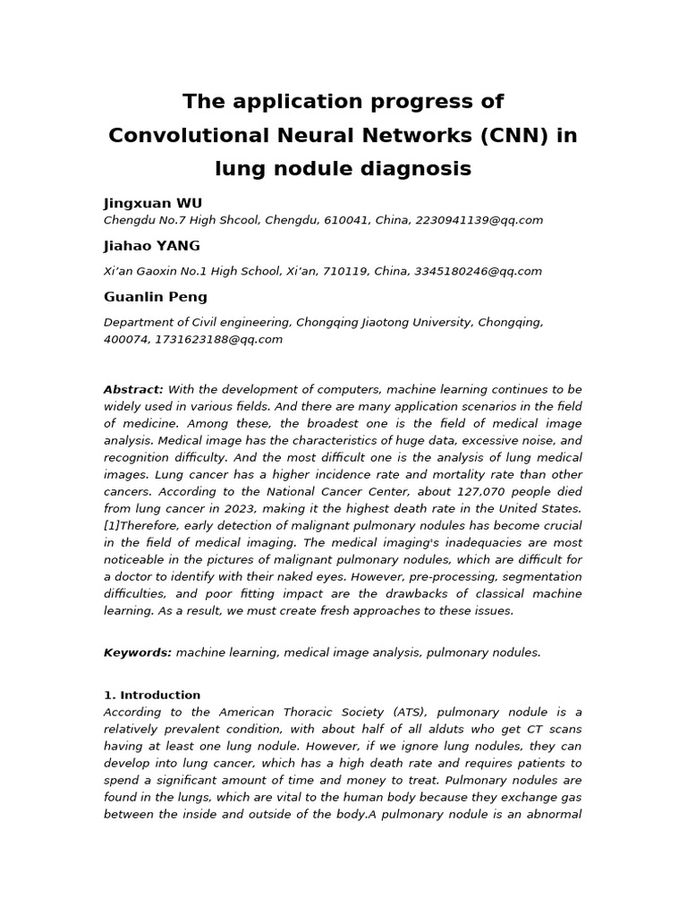The Application Progress of Convolutional Neural Networks (CNN) in Lung ...