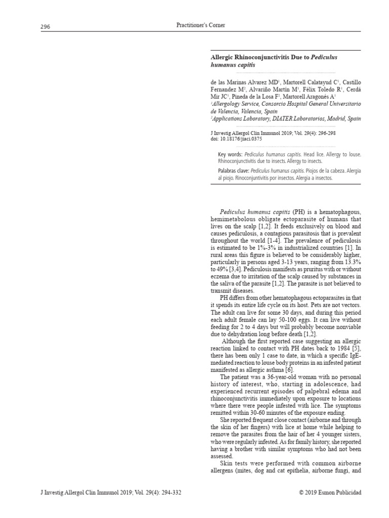 Humanus Capitis: Allergic Rhinoconjunctivitis Due To Pediculus | PDF