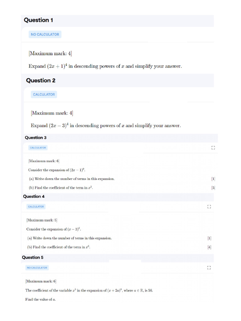 Binomial expansion worksheet pdf