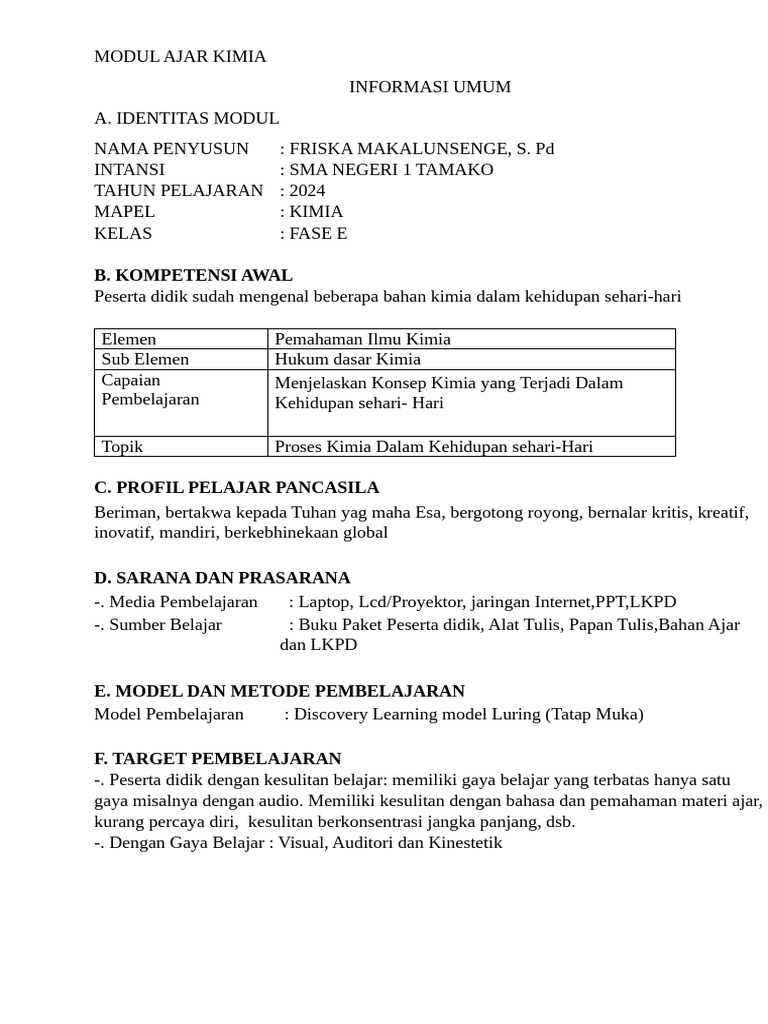 Modul Ajar Kimia 2 Revisi Pdf