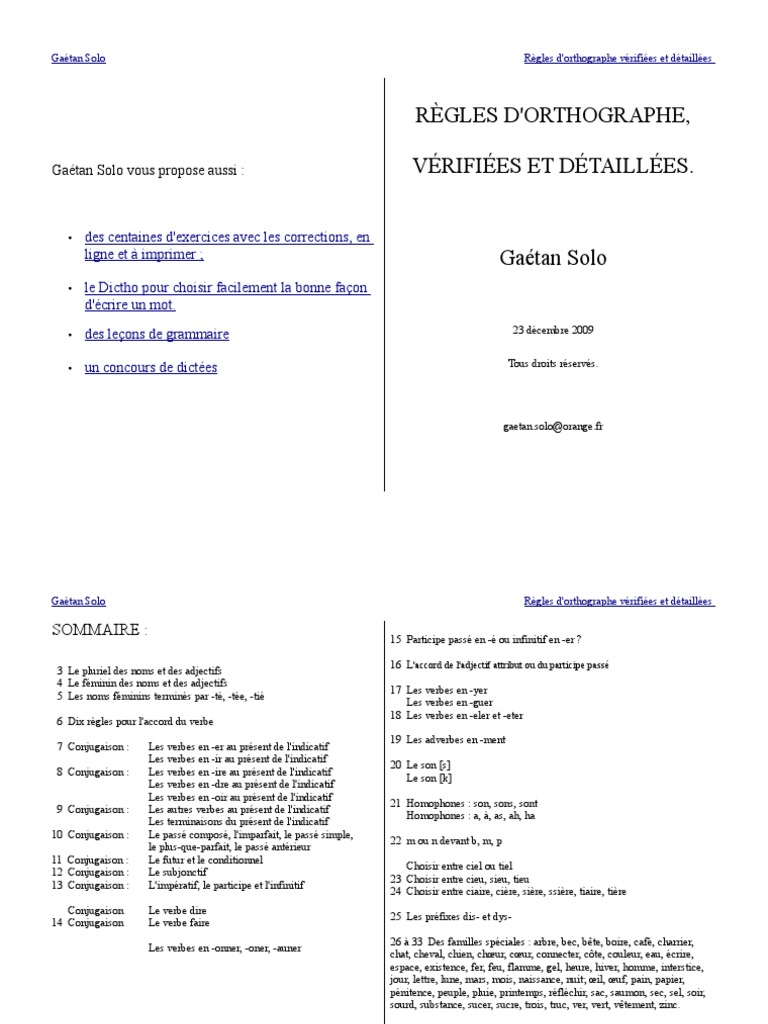 Règles d'orthographe détaillées | PDF | Genre grammatical | Verbe