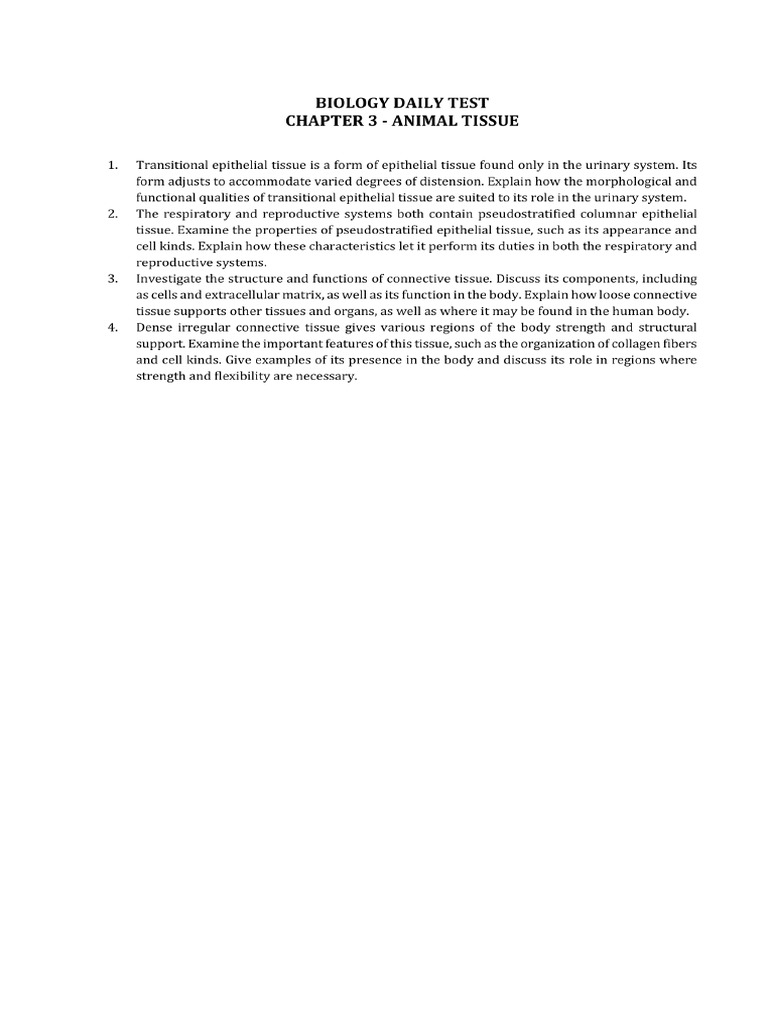 Daily Test For Chapter 3 Animal Tissue PDF