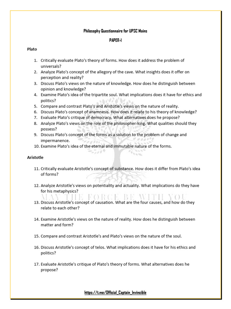 Philosophy Questionnaire For UPSC Mains | PDF