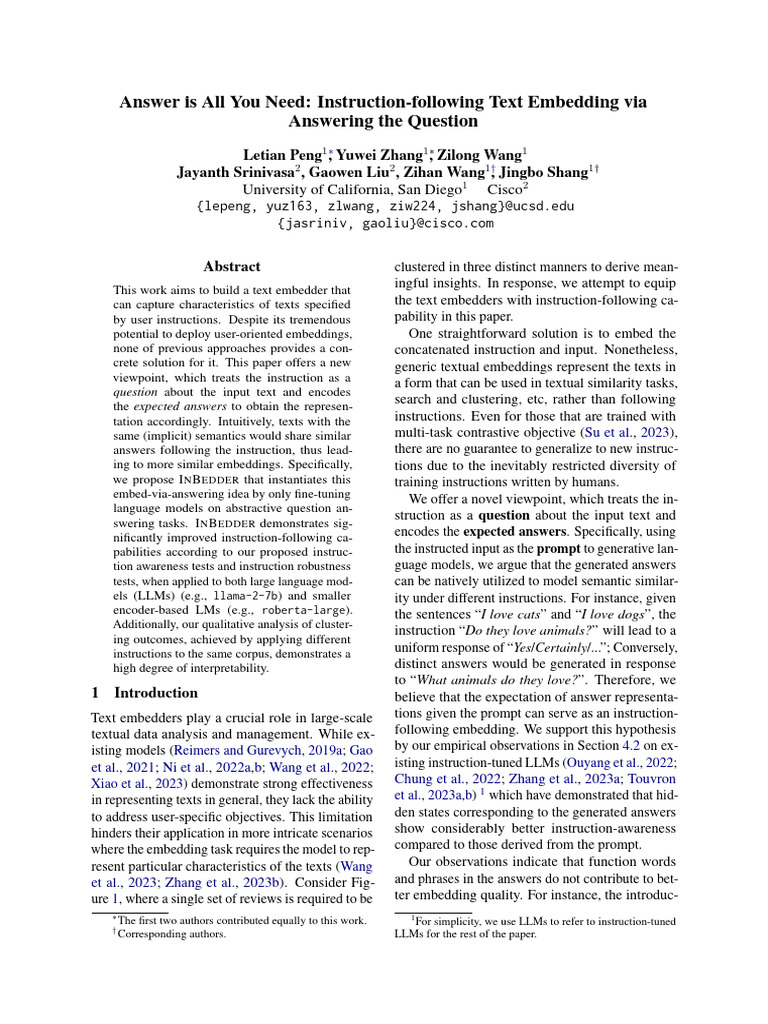 Answer Is All You Need - Instruction-Following Text Embedding Via ...