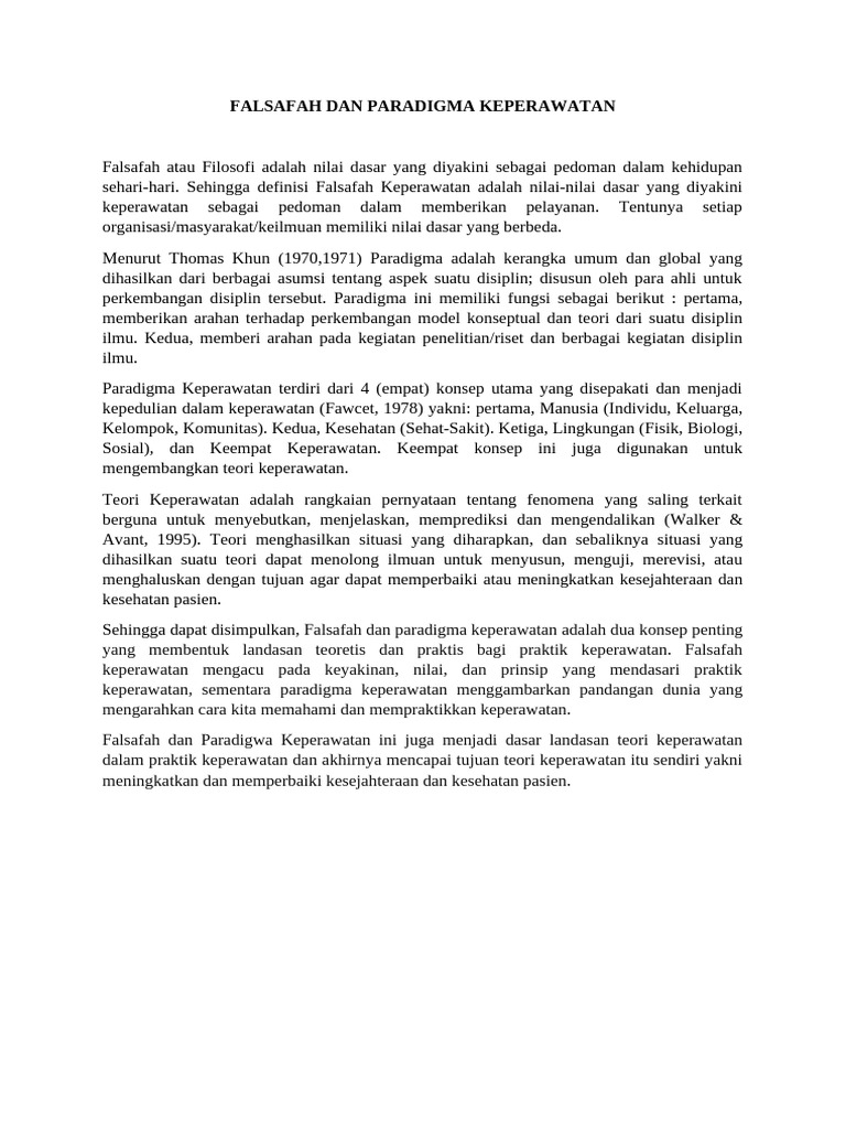 Falsafah Dan Paradigma Keperawatan | PDF