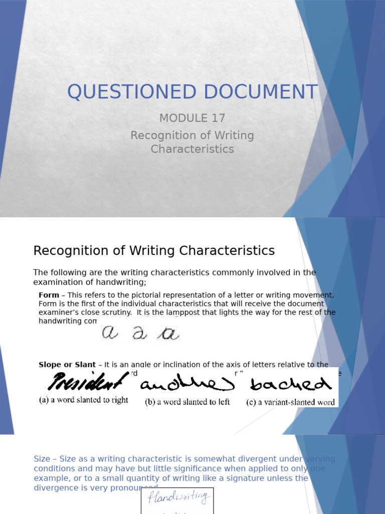 Questioned Document: Recognition of Writing Characteristics | PDF