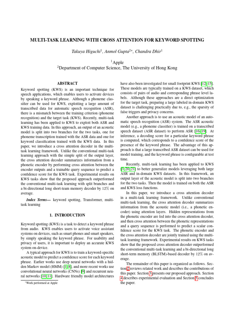 Multi-Task Learning With Cross Attention For Keyword Spotting | PDF