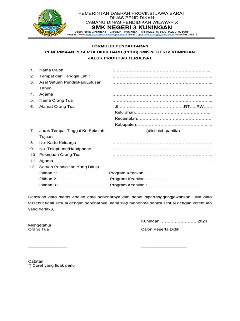Form Pendaftaran Prioritas Terdekat | PDF