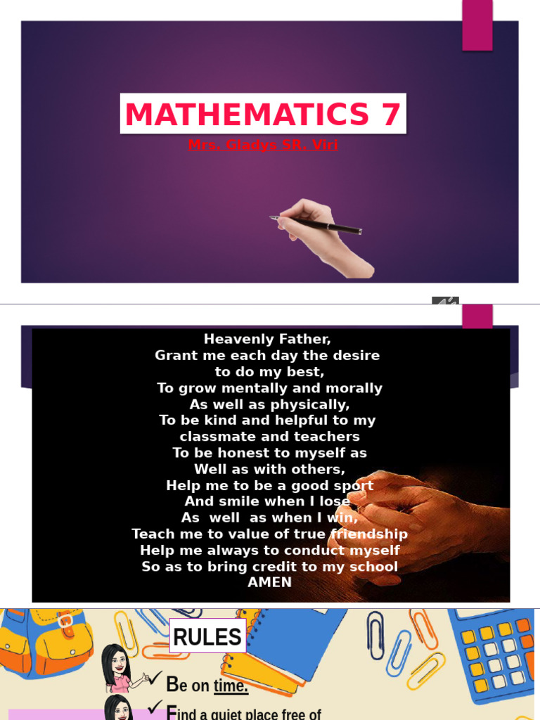 Mathematics 7: Mrs. Gladys SR. Viri | PDF