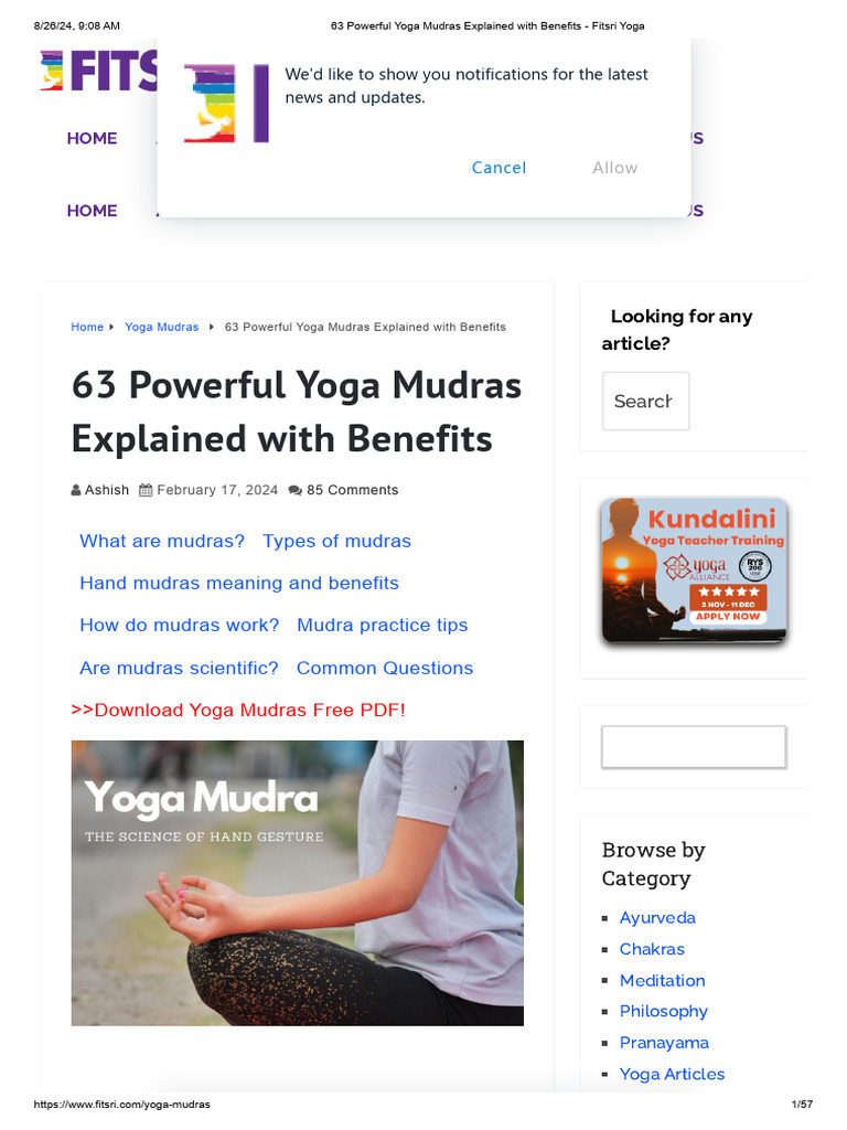 63 Powerful Yoga Mudras Explained With Benefits - Fitsri Yoga | PDF
