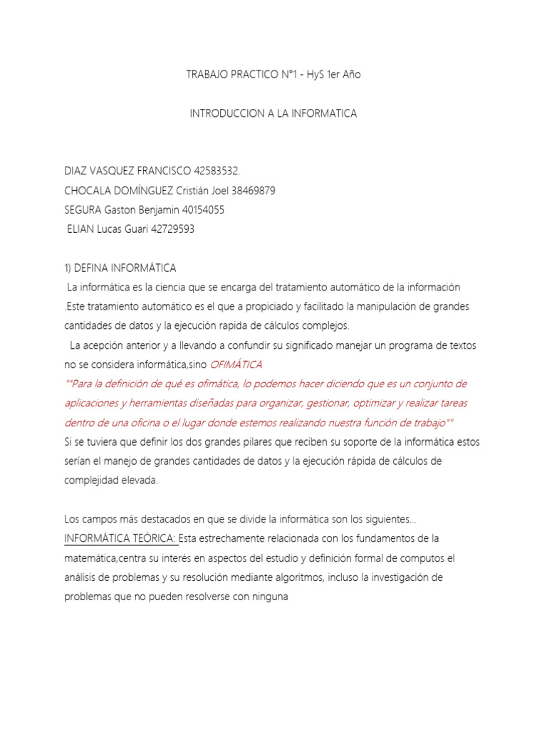 Trabajo Práctico N°1 Informática | PDF