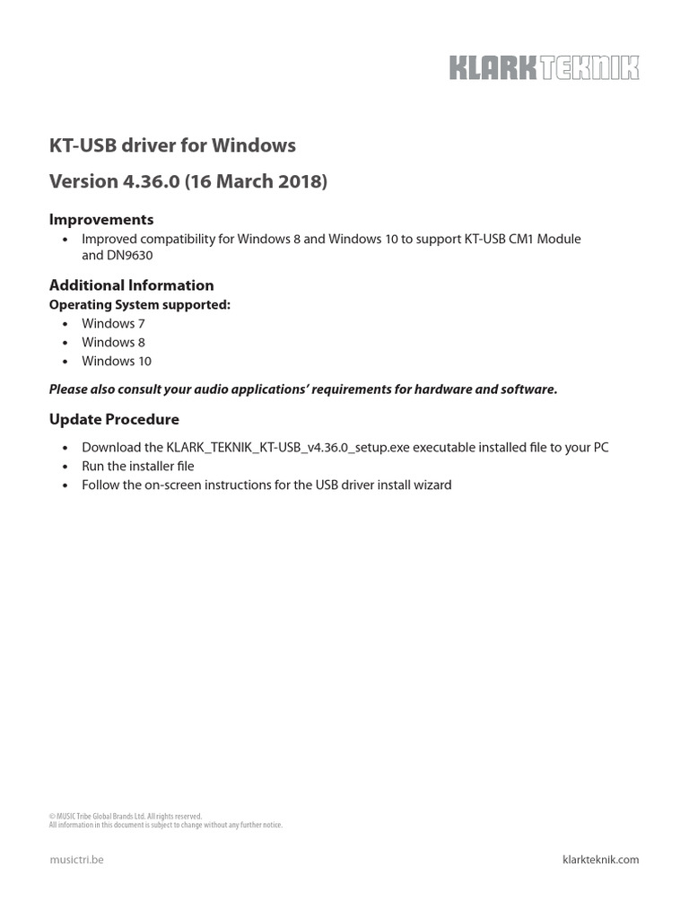 KT-USB Driver Release Notes (v4.36.0) | PDF