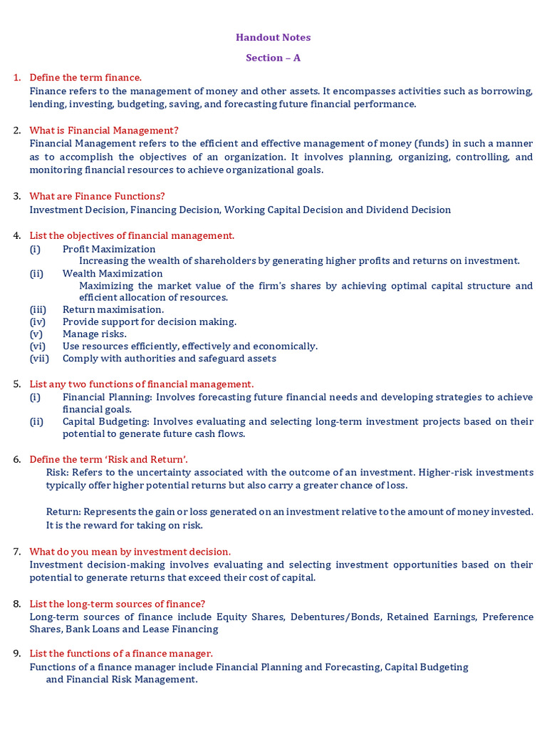 FM Handout Notes | PDF