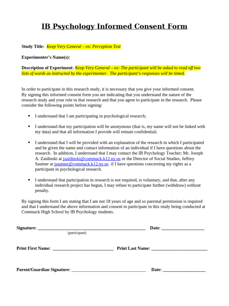 IB Psych-IA-Consent Form | PDF