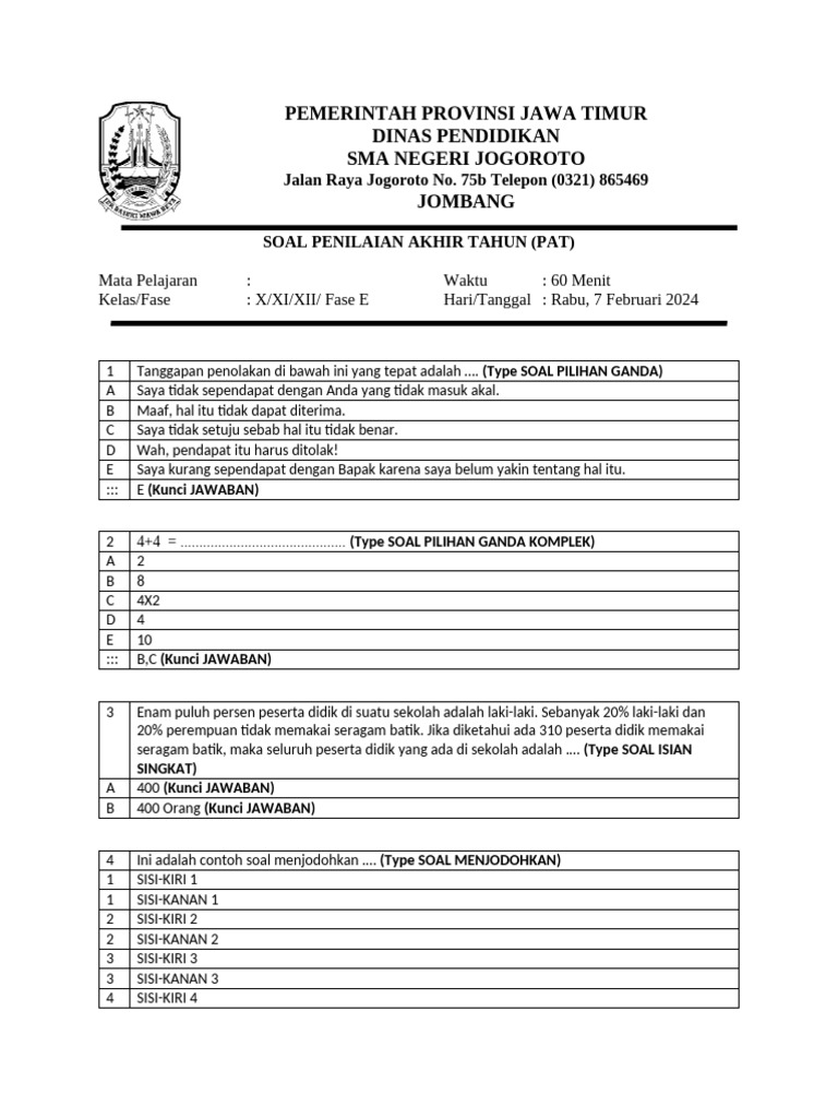 Template Soal Akm 2024 Pdf