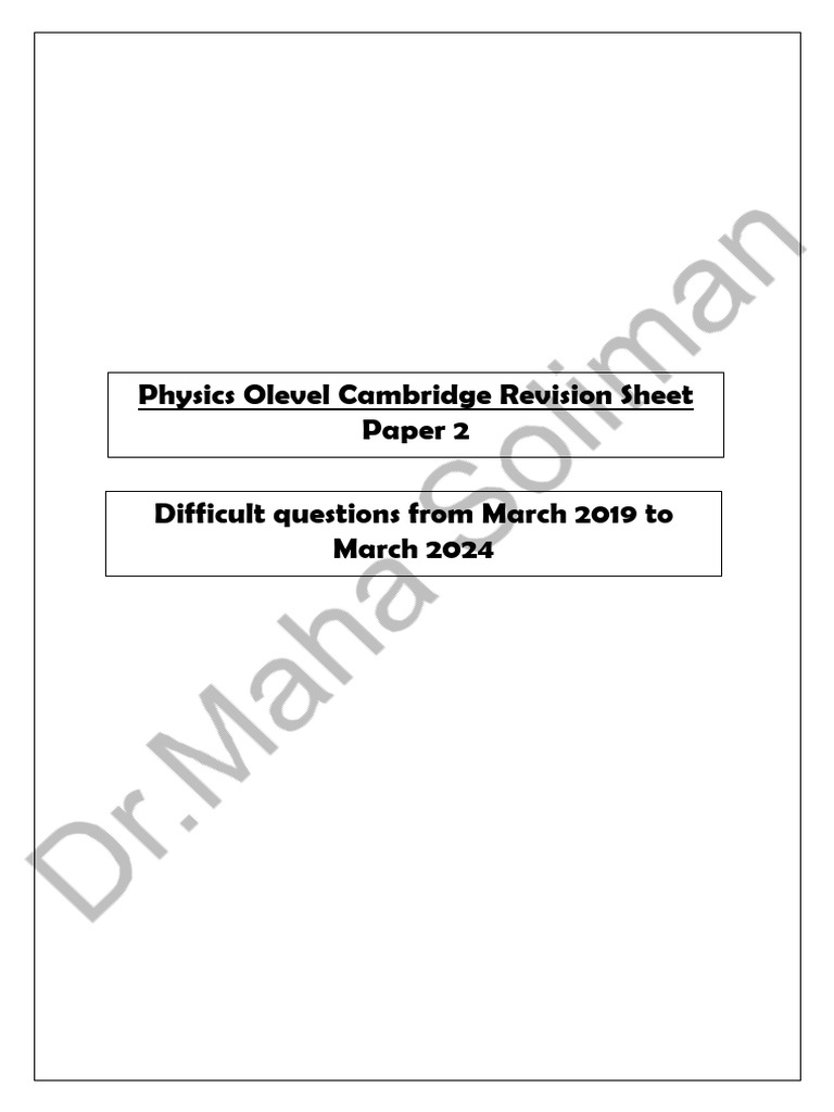 Physics Olevel Cambridge P2 Revision Sheet Watermark 2 Pdf