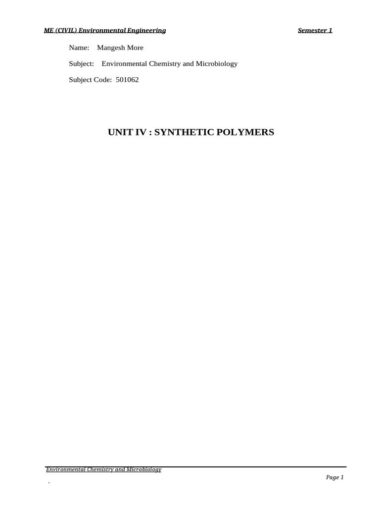 Chemistry SYNTHETIC POLYMER NOTES 4 | PDF
