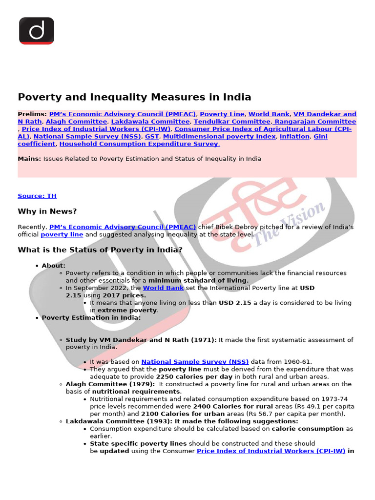 Poverty and Inequality Measures in India | PDF