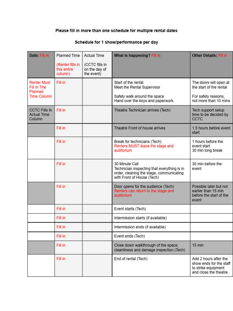 Theatre Schedule Template | PDF