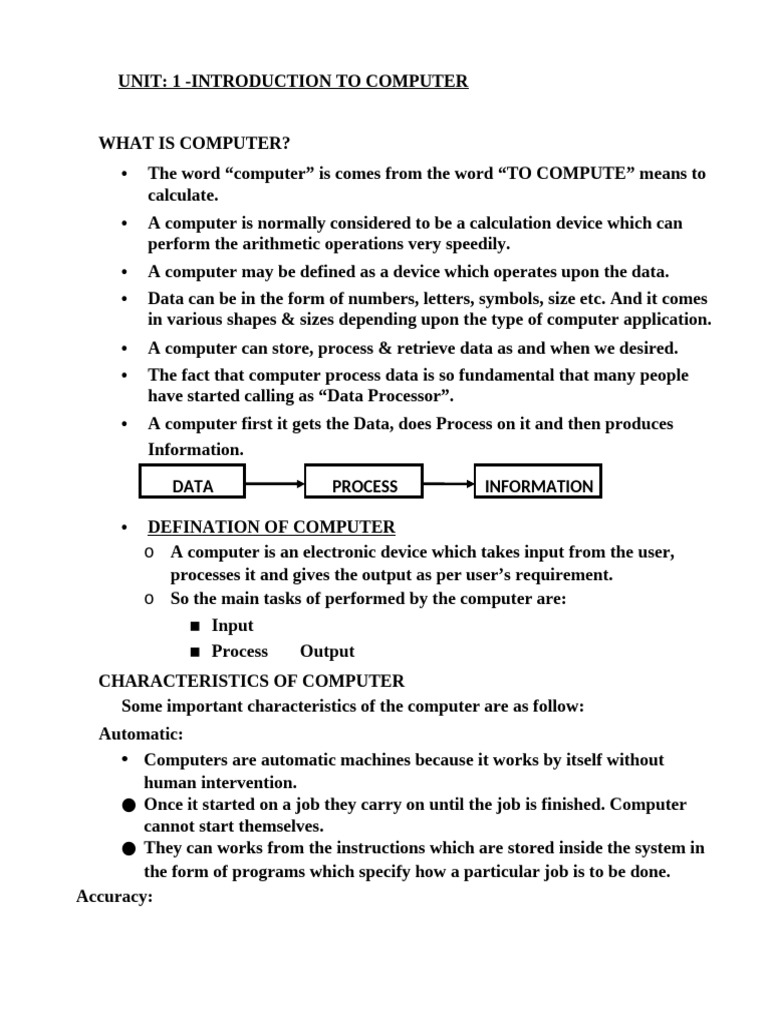 Unit - 1 Computer Fundamental1yr Maths | PDF | Printer (Computing ...