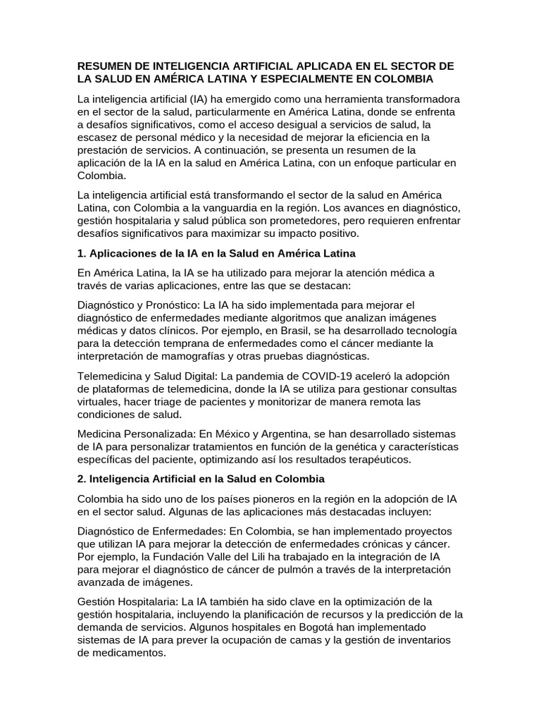 IA en Salud: Avances en Colombia y LATAM | PDF | Inteligencia ...