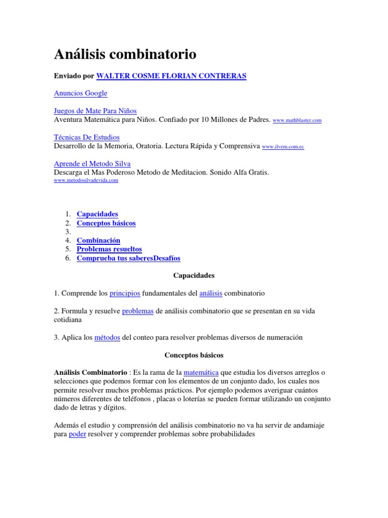 Análisis del Método Combinatorio | PDF | Permutación | Conjunto ...