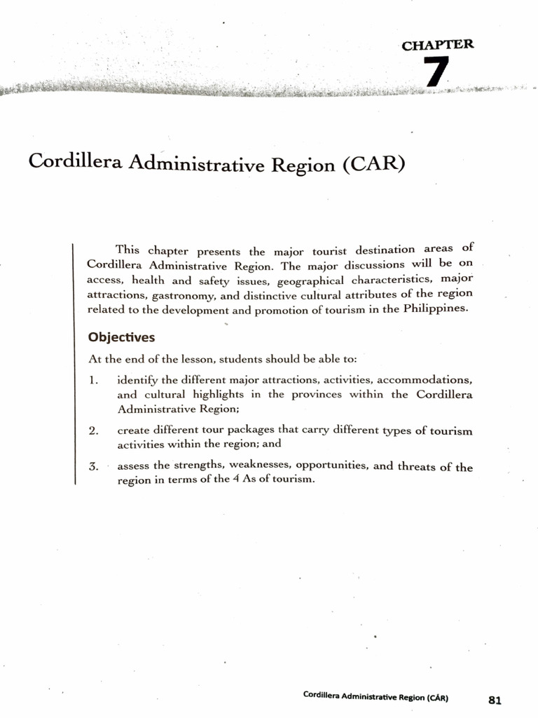 CHAPTER 7 - Cordillera Administrative Region (CAR) | PDF