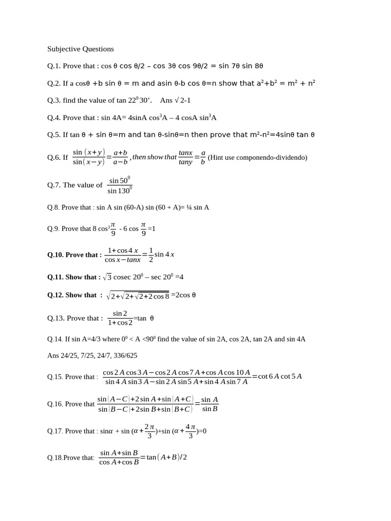 Subjective Questions | PDF