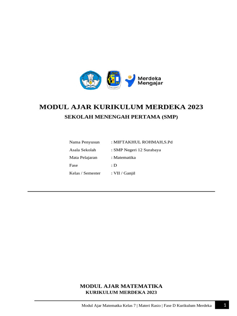 Modul Ajar Kurikulum Merdeka 2023 - Rasio | PDF