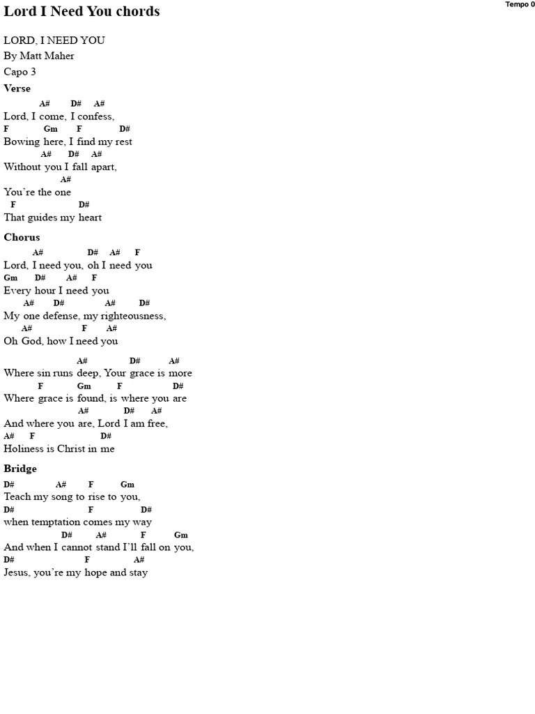 Lord I Need You Chords - A# | PDF | Poetry